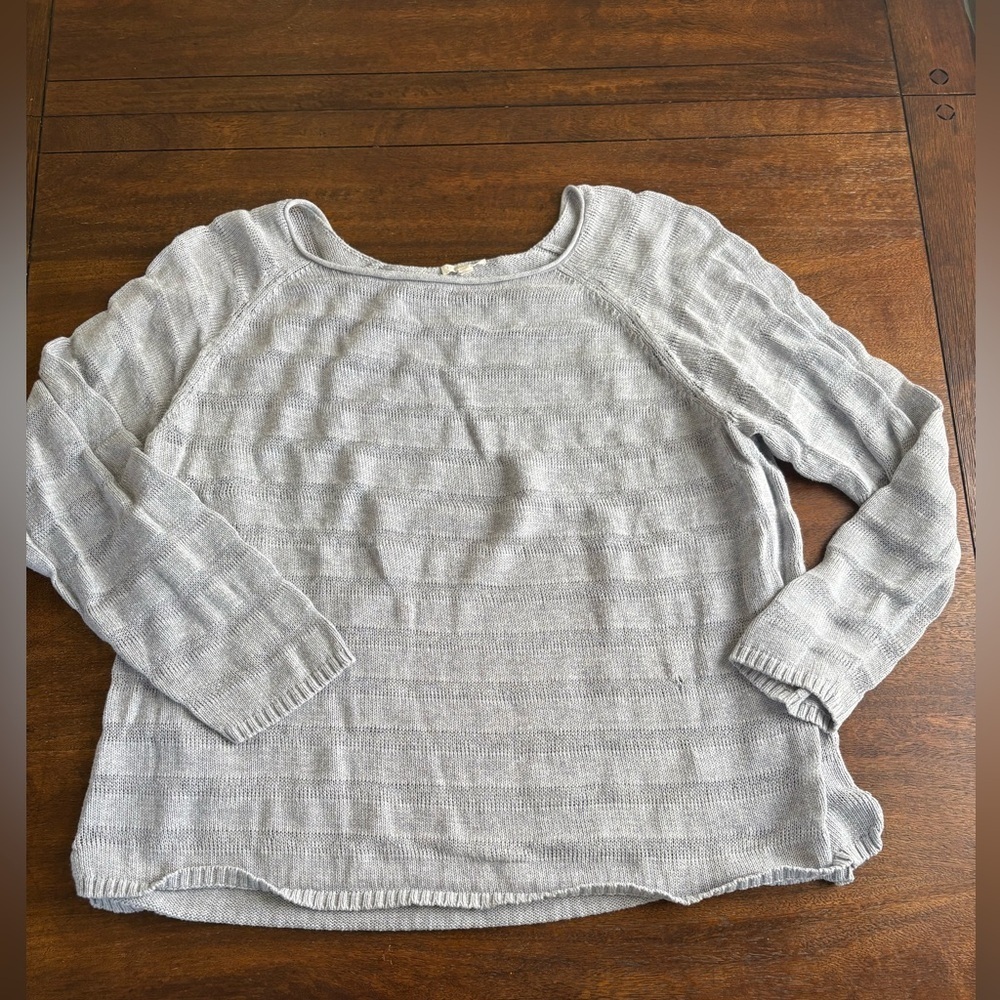 Eileen Fisher Organic Cotton LS Open Knit Gray Boatneck Sweater Size 3X **